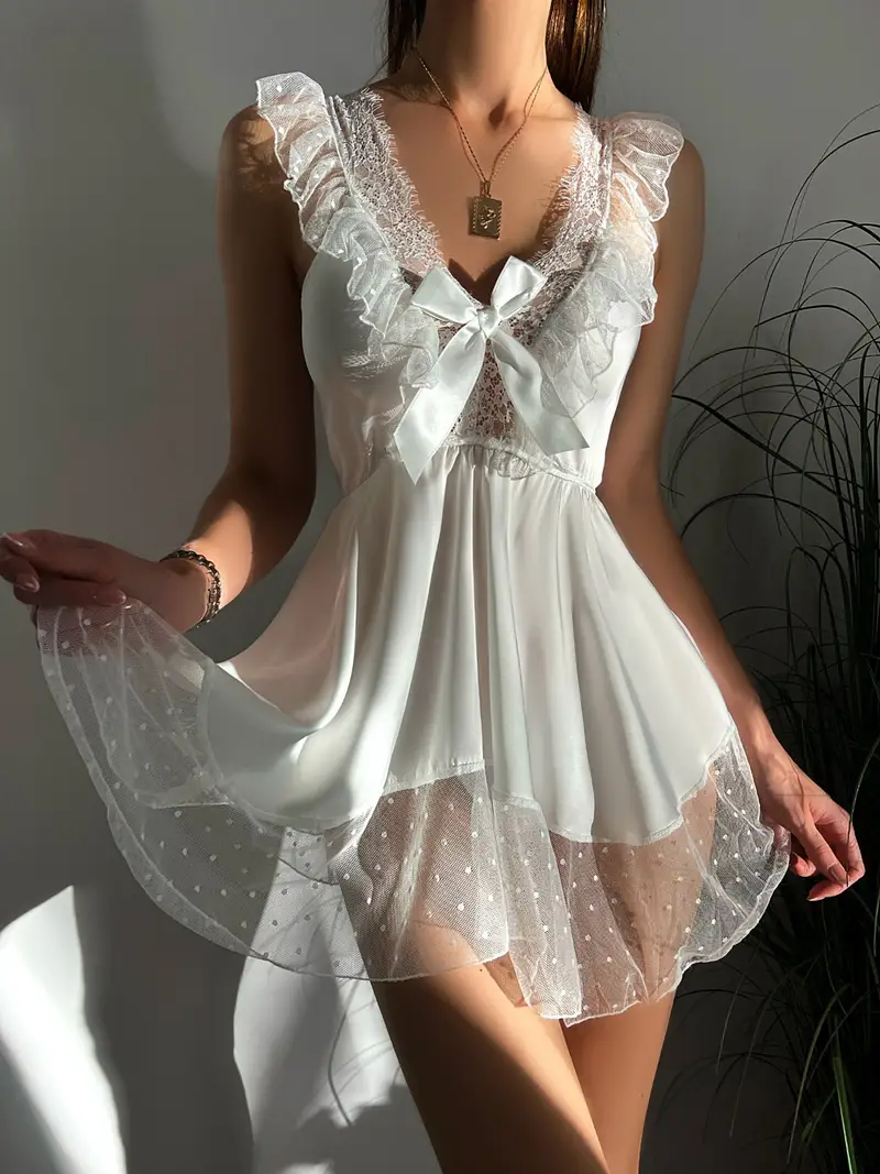 Sexy Rückenfreies Tiefes V Einfarbiges Eis-Slick-Faser-Stoff Kontrastspitze Bequemes Damen-Loungewear-Set