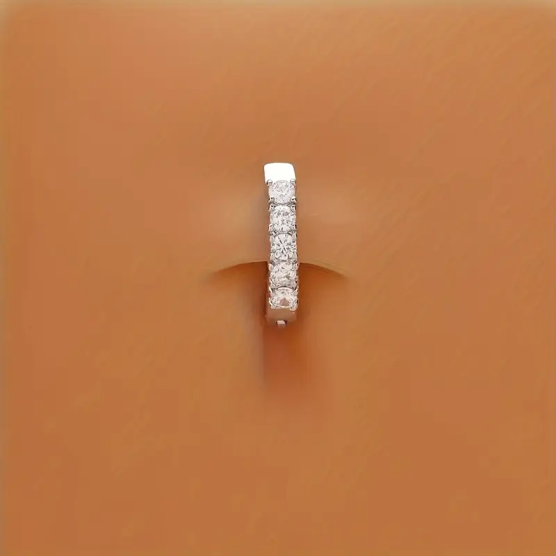 Stück minimalistischer U-förmiger Bauchnabelring aus Edelstahl mit funkelnden synthetischen Zirkonia-Steinen