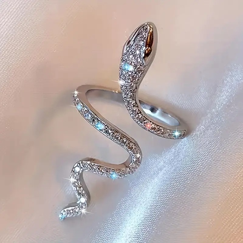 Schicker Funkelnder Zirkonia-Schlangenring - Sexy Stil, Kupfer mit Strass-Akzenten für Lässige Kleidung