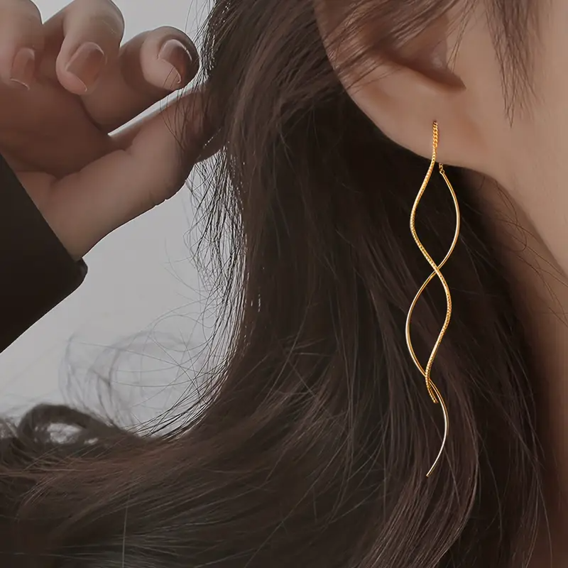 1 Paar Lange Quasten-Ohrringe für Frauen - Kupferfarbene Wellendesign Hängeohrringe, Vielseitiger Vorher & Nachher Stil für Lässige & Formelle Outfits