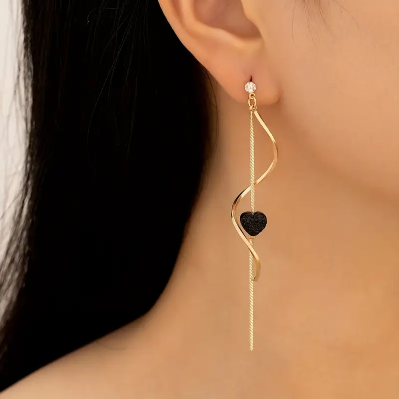 Paar Damen-Ohrringe mit S-förmiger langer Quaste, herzförmiges Urlaubsgeschenk, lässige Drop-Ohrringe