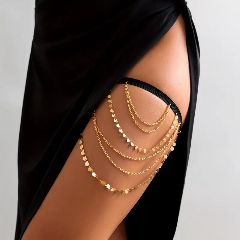 [Elastische Beinkette Accessory] Sexy Elastische Beinkette - Handgemachte Liebeskette mit Mehrlagigen Quasten Body Accessory