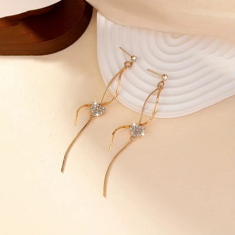 Paar Damen-Ohrringe mit S-förmiger langer Quaste, herzförmiges Urlaubsgeschenk, lässige Drop-Ohrringe