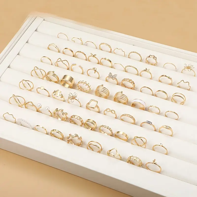 66-teiliges schickes Ring-Set, trendiges Blumen-/Schmetterlings-/Herz-Design, kombinierbar für tägliche Outfits, Party-Accessoires, schicke und günstige Sache