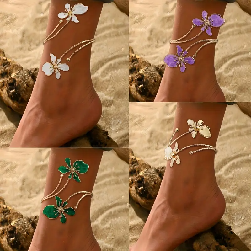 Verstellbare Florale Knöchelkette mit geometrischem Design