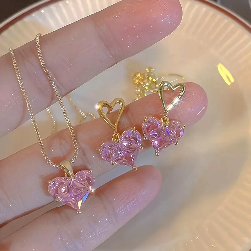 3-teiliges Y2K-Herz-Ohrring-Halsketten-Set für Damen – ideal für Alltag, Date und Party | Geschenkidee