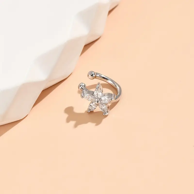 1 Stück Elegantes 14K Goldverziertes Kupfer-Ohrhaken mit funkelnden künstlichen kubischen Zirkonien, einfacher Blumen-Design, minimalistisches Stil-Schmuck für Damen, perfekt für den täglichen Gebrauch und Partys, Geschenk zum Valentinstag