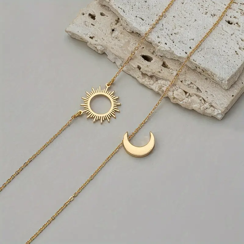 2er-Set einfache lässige Sonne-Mond-Ketten für den Knöchel im orientalischen Stil