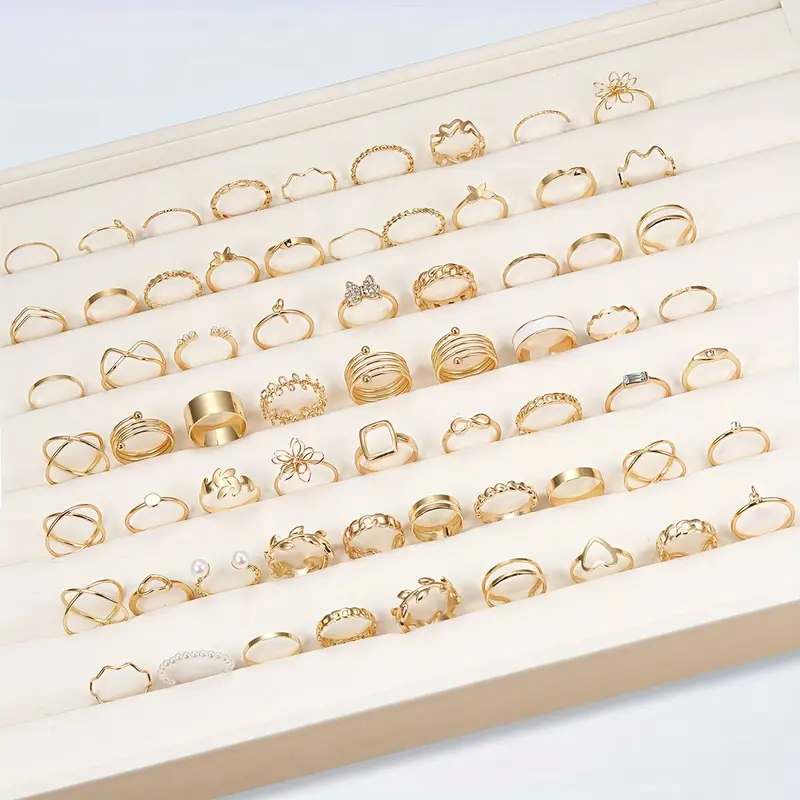 66-teiliges schickes Ring-Set, trendiges Blumen-/Schmetterlings-/Herz-Design, kombinierbar für tägliche Outfits, Party-Accessoires, schicke und günstige Sache