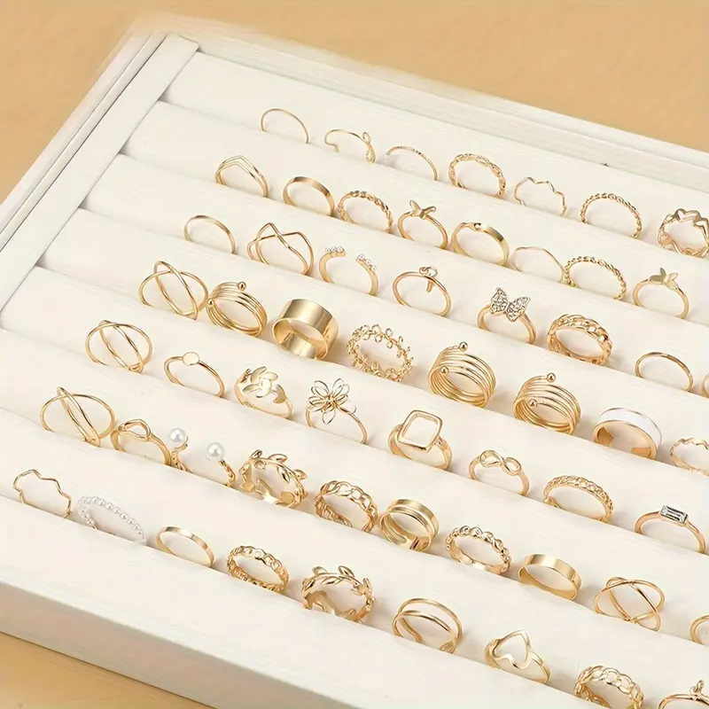 66-teiliges schickes Ring-Set, trendiges Blumen-/Schmetterlings-/Herz-Design, kombinierbar für tägliche Outfits, Party-Accessoires, schicke und günstige Sache