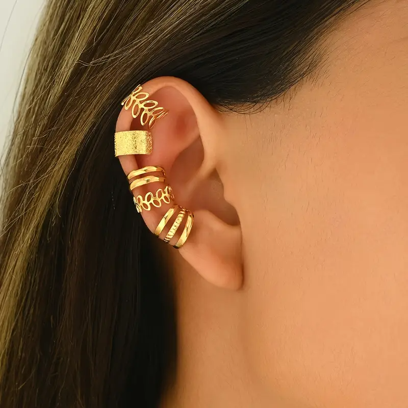 5 Stück/Set Modisches Trendiges Design Klassischer Eleganter Ohrmanschette Für Damen, Schmuckset Aus Eisen, Zum Täglichen Tragen Bei Partys Und Feiertagen Für Frauen