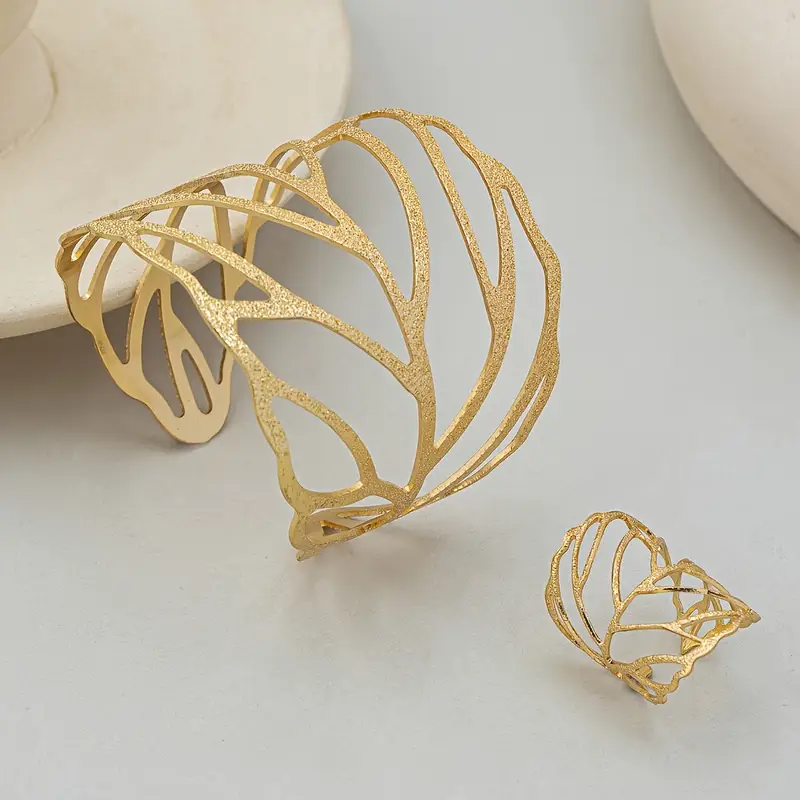 [Vintage Chic Schmuck Set] 2 Stück Vintage Chic Schmuck Set - Offenes Armreif & Ring Kombi für Casual Outfits